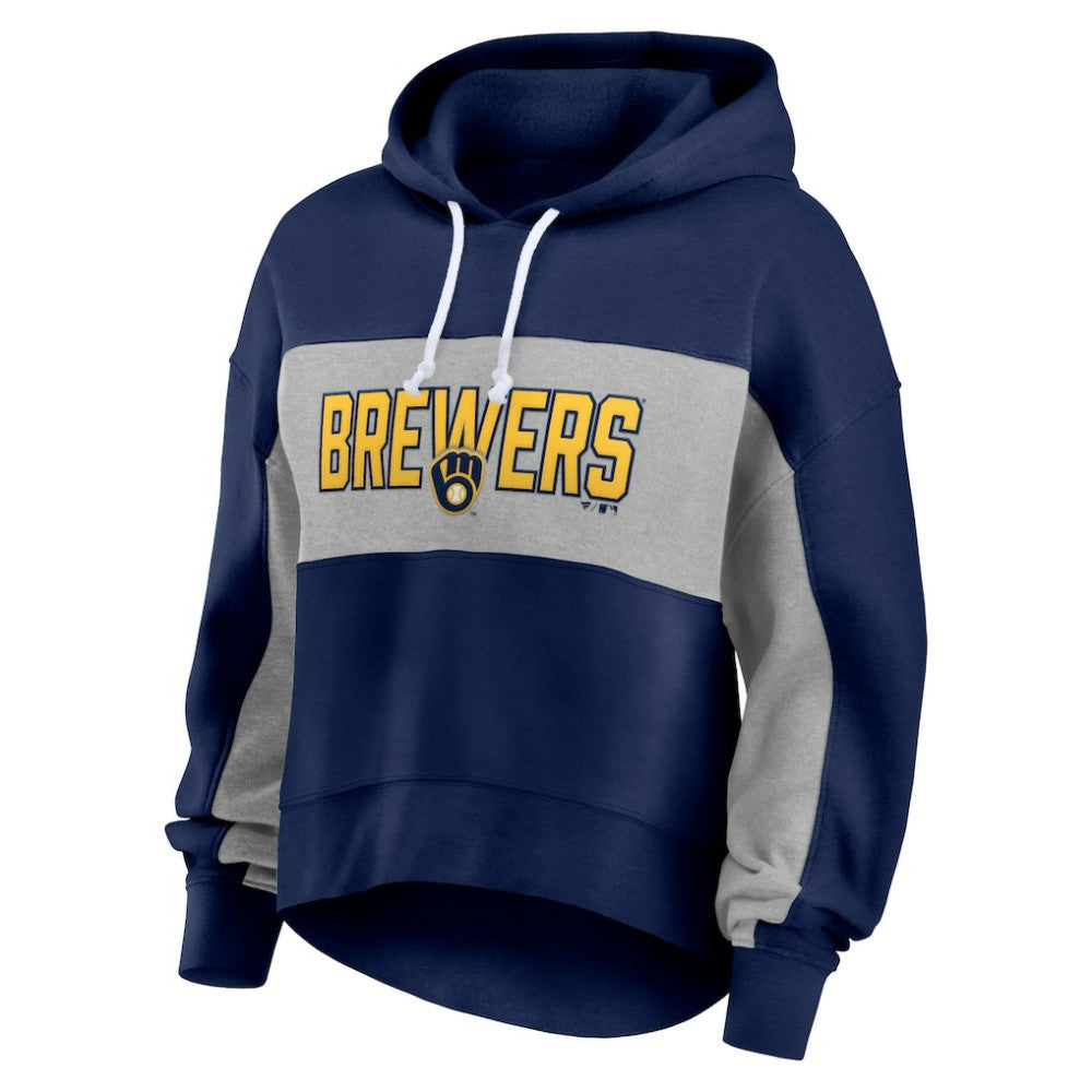Milwaukee Brewers Fanatics Women's Filled Stat Sheet Pullover Hoodie - Navy Hoodies
