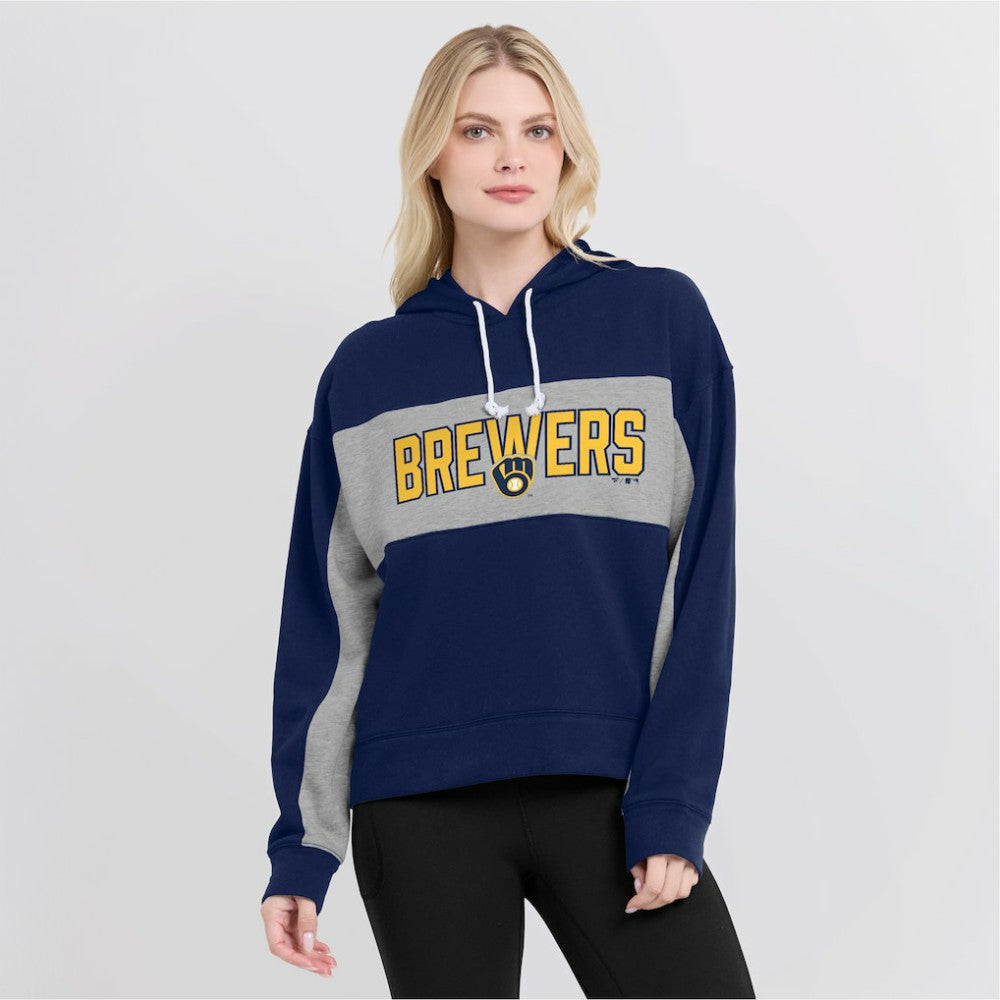 Milwaukee Brewers Fanatics Women's Filled Stat Sheet Pullover Hoodie - Navy Hoodies