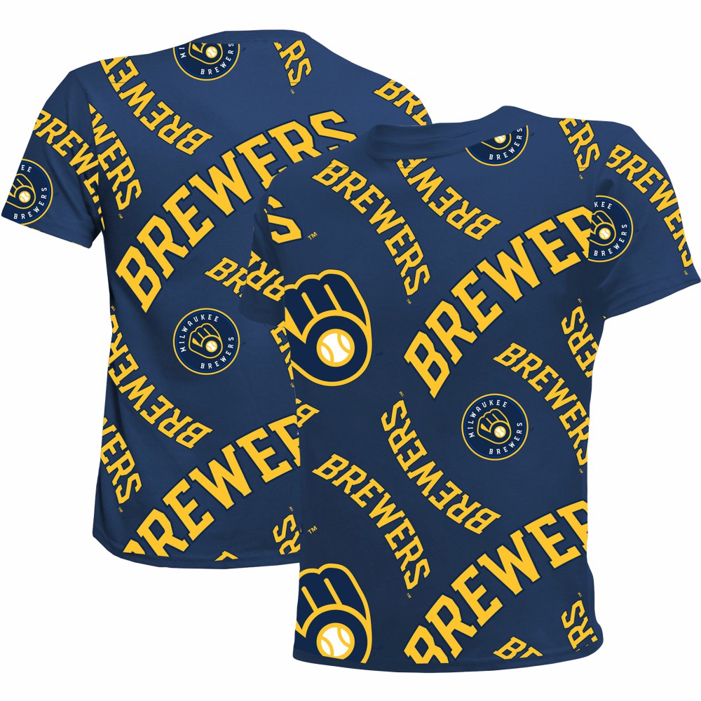 Milwaukee Brewers Stitches Youth Allover Team T-Shirt - Navy T-shirts