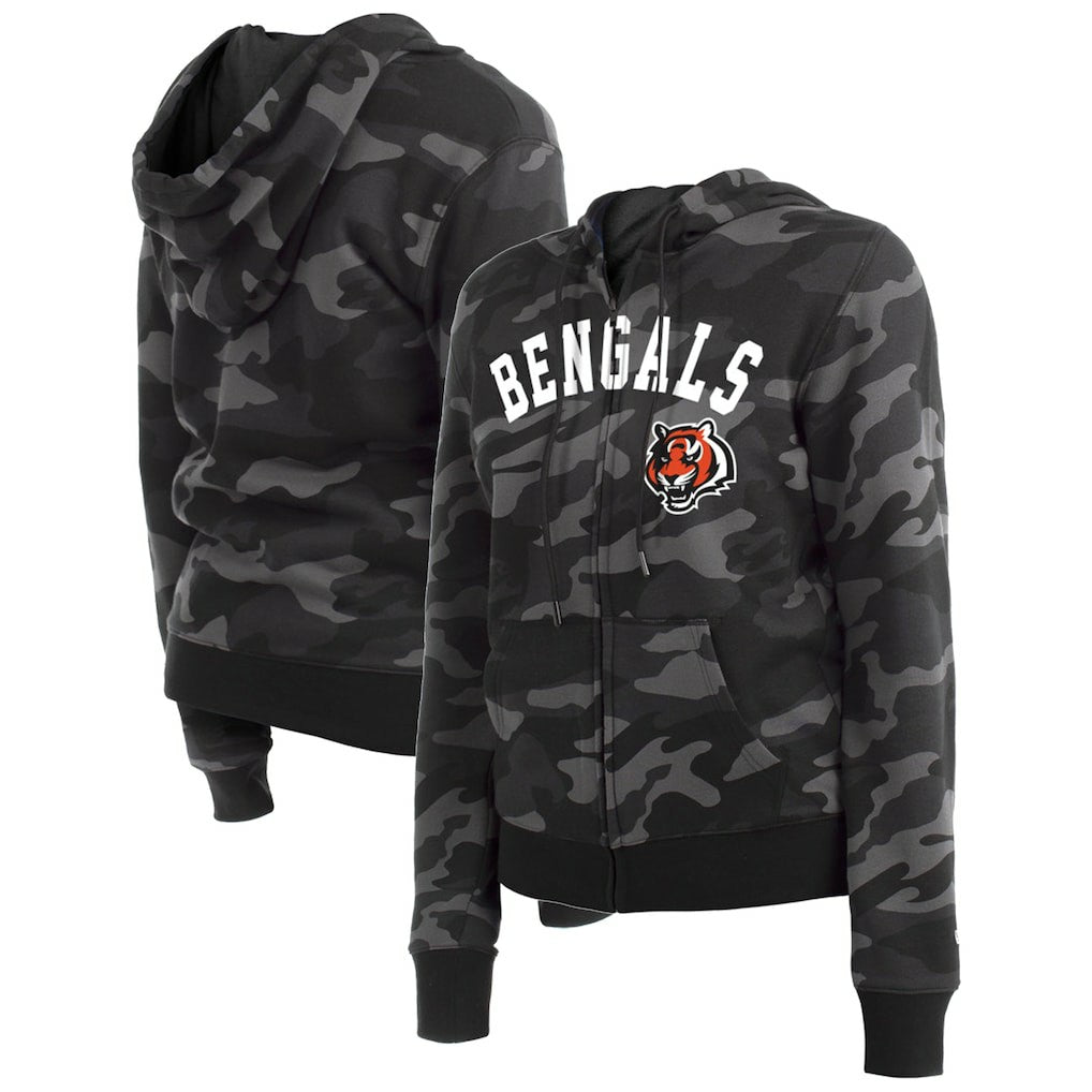 Cincinnati Bengals New Era Women's Camo Full-Zip Hoodie - Black Hoodies