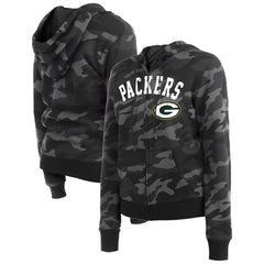 Green Bay Packers New Era Women's Camo Full-Zip Hoodie - Black Hoodies