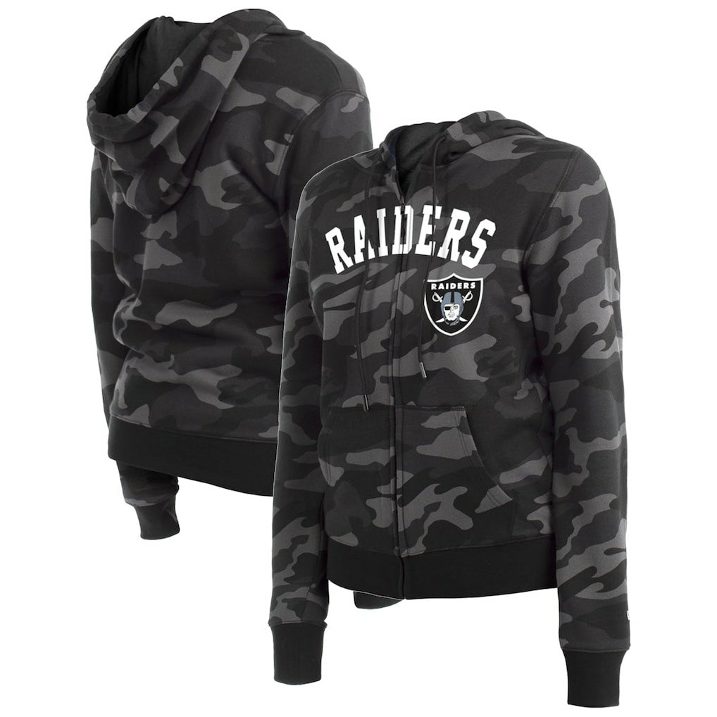 Las Vegas Raiders New Era Women's Camo Full-Zip Hoodie - Black Hoodies