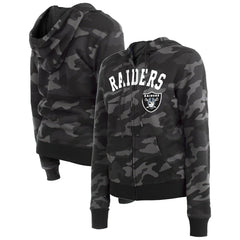 Las Vegas Raiders New Era Women's Camo Full-Zip Hoodie - Black Hoodies