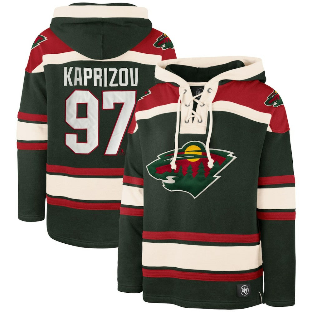 Kirill Kaprizov Minnesota Wild '47 Player Name & Number Lacer Pullover Hoodie - Green | US 5266615