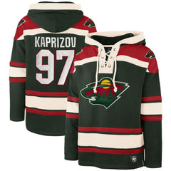 Kirill Kaprizov Minnesota Wild '47 Player Name & Number Lacer Pullover Hoodie - Green | US 5266615