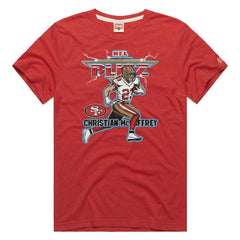 Christian McCaffrey San Francisco 49ers Homage Unisex NFL Blitz Player Tri-Blend T-Shirt - Heathered Scarlet T-shirts