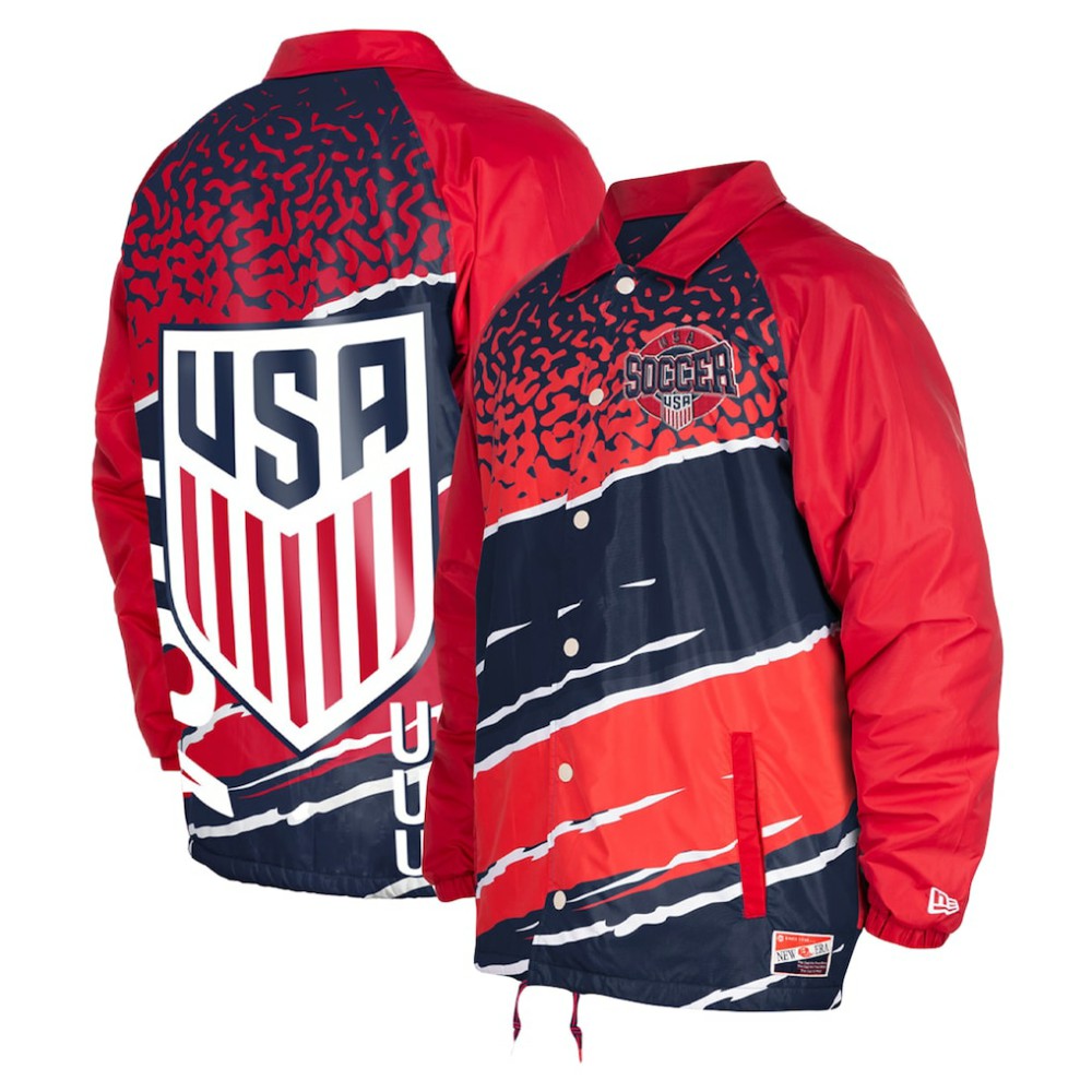 USMNT 5th & Ocean by New Era Throwback Coaches Raglan Full-Snap Jacket Navy - New Era online