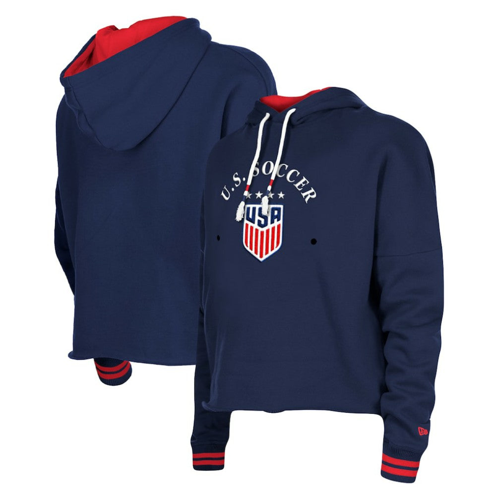 USWNT 5th & Ocean by New Era Women's Athleisure Cropped Fleece Pullover Hoodie Navy - New Era