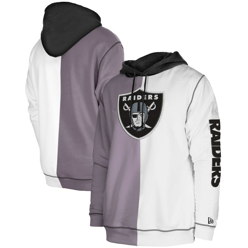 Las Vegas Raiders New Era Third Down Split Raglan Pullover Hoodie - Silver/White Hoodies