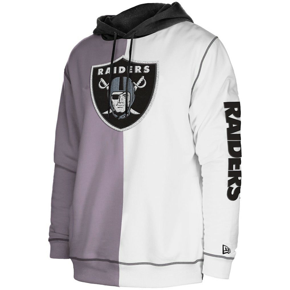 Las Vegas Raiders New Era Third Down Split Raglan Pullover Hoodie - Silver/White Hoodies