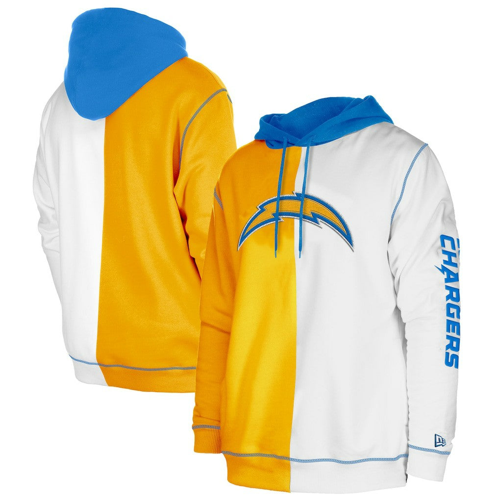 Los Angeles Chargers New Era Third Down Split Raglan Pullover Hoodie - Gold/White Hoodies