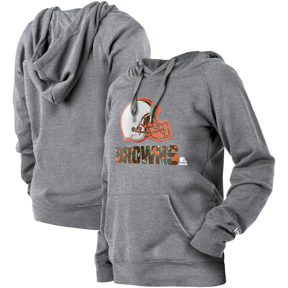 Cleveland Browns New Era Women's Floral Raglan Pullover Hoodie - Gray Hoodies