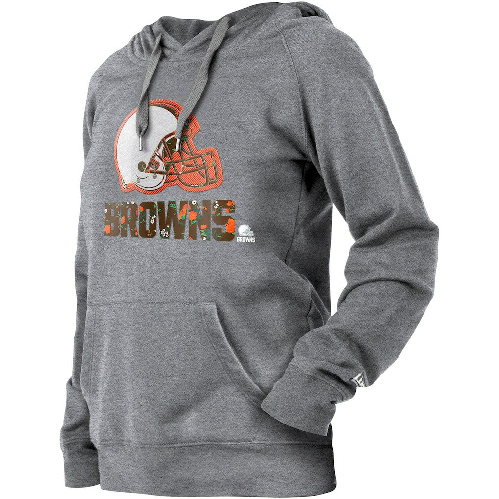 Cleveland Browns New Era Women's Floral Raglan Pullover Hoodie - Gray Hoodies