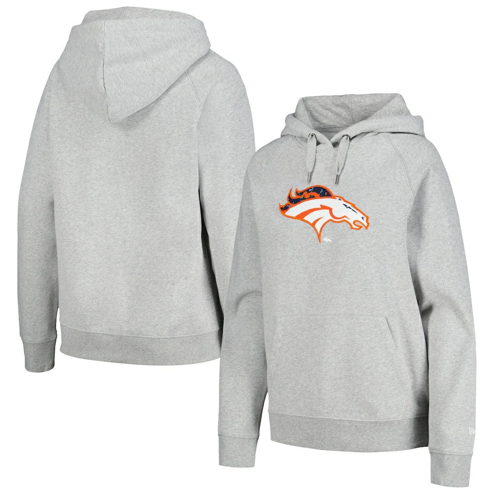 Denver Broncos New Era Women's Floral Raglan Pullover Hoodie - Gray Hoodies