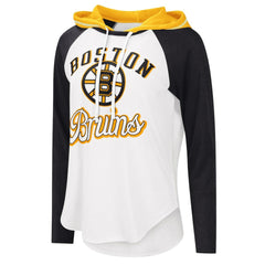 Boston Bruins G-III 4Her by Carl Banks Women's MVP Raglan Lightweight Hooded T-Shirt - White/Heather Black | US 5271954
