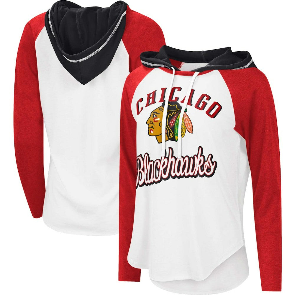 Chicago Blackhawks G-III 4Her by Carl Banks Women's MVP Raglan Lightweight Hooded T-Shirt - White/Heather Red | US 5271959