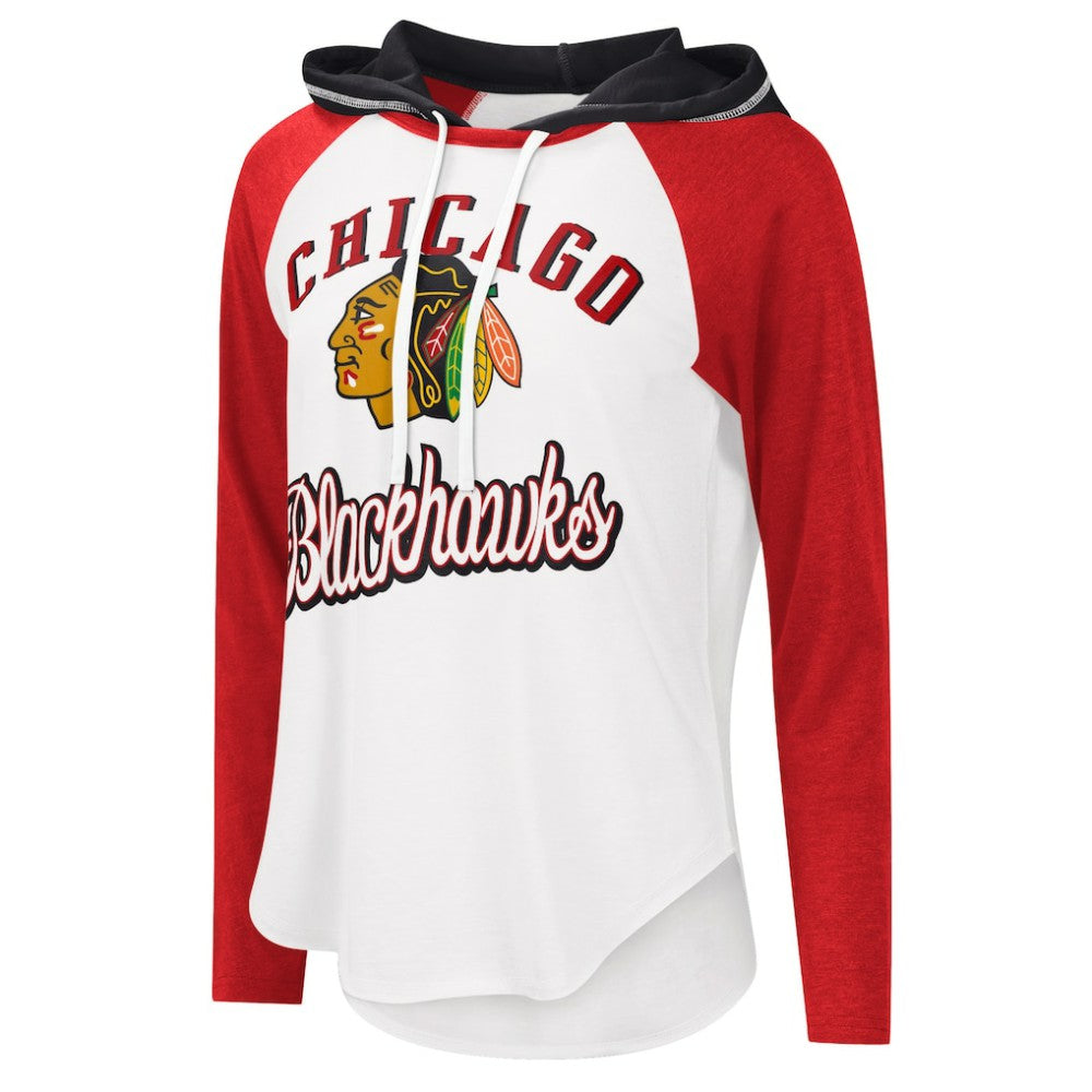 Chicago Blackhawks G-III 4Her by Carl Banks Women's MVP Raglan Lightweight Hooded T-Shirt - White/Heather Red | US 5271959