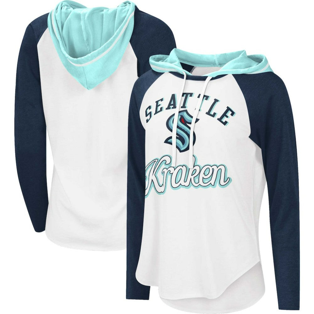 Seattle Kraken G-III 4Her by Carl Banks Women's MVP Raglan Lightweight Hooded T-Shirt - White/Navy | US 5271973