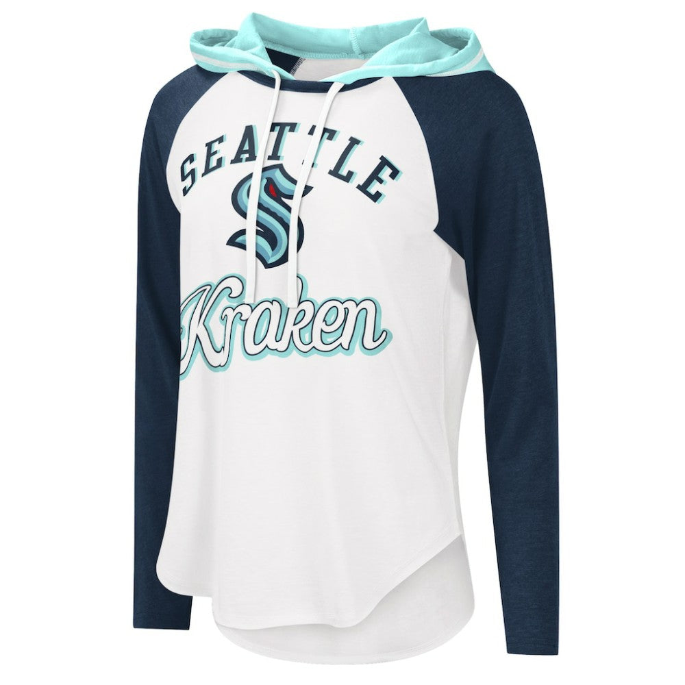 Seattle Kraken G-III 4Her by Carl Banks Women's MVP Raglan Lightweight Hooded T-Shirt - White/Navy | US 5271973