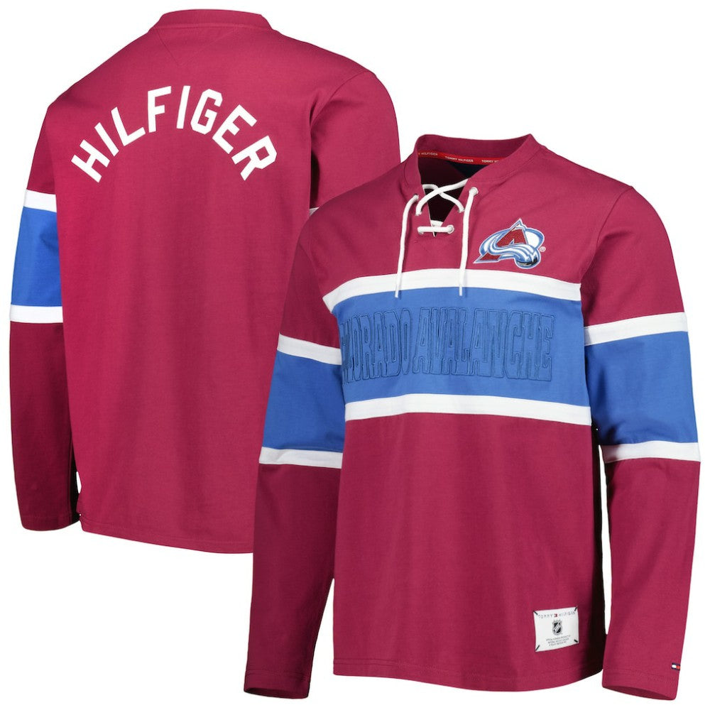 Colorado Avalanche Tommy Hilfiger Walter Lace-Up Long Sleeve Top - Burgundy | US 5272037
