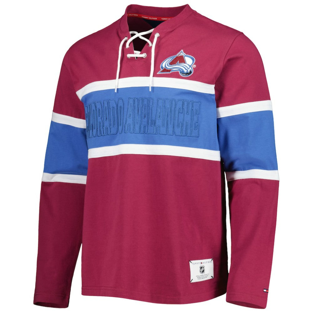 Colorado Avalanche Tommy Hilfiger Walter Lace-Up Long Sleeve Top - Burgundy | US 5272037