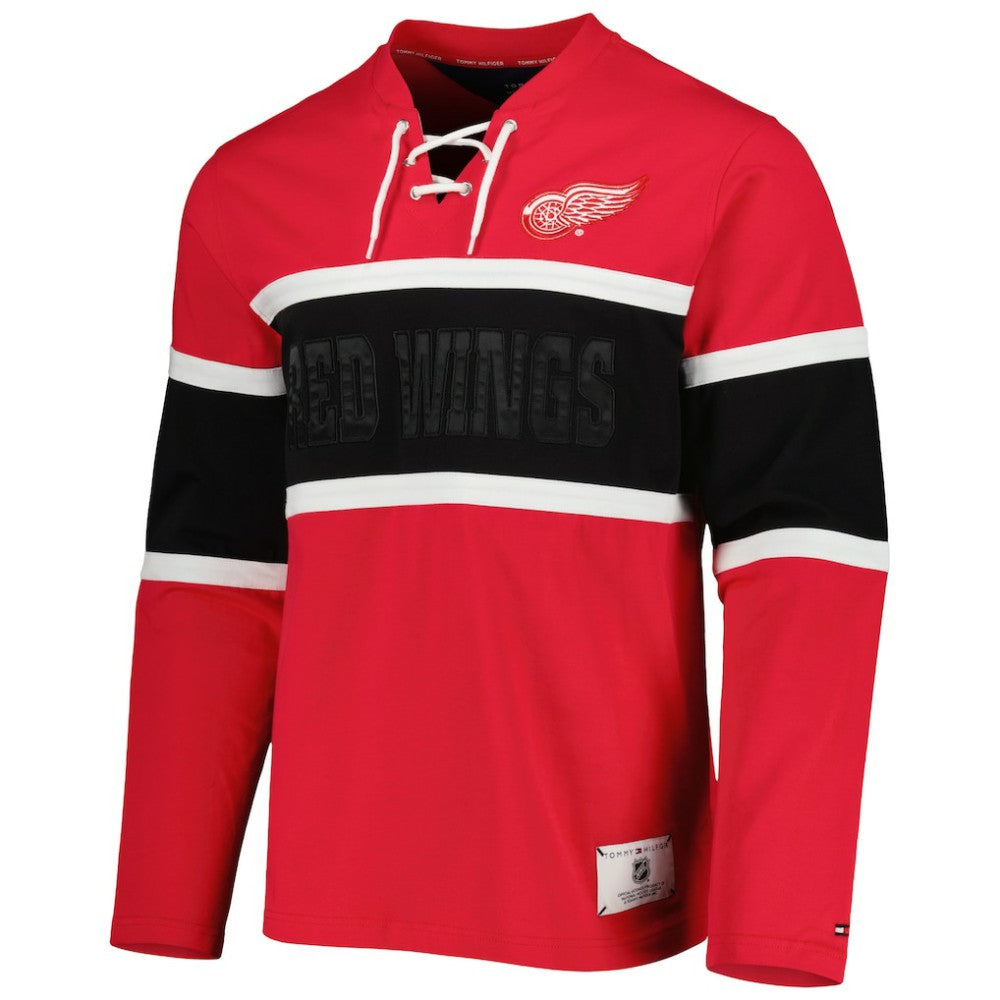 Detroit Red Wings Tommy Hilfiger Walter Lace-Up Long Sleeve Top - Red | US 5272039