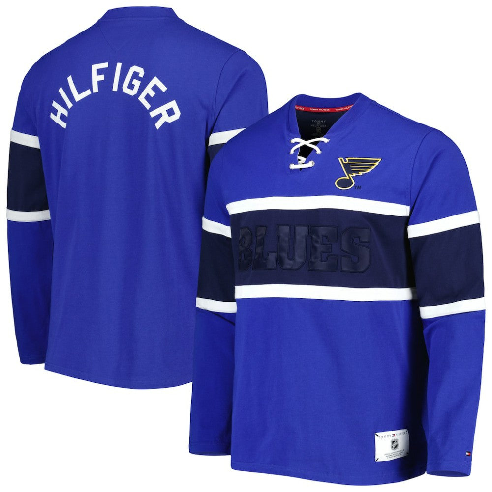 St. Louis Blues Tommy Hilfiger Walter Lace-Up Long Sleeve Top - Blue | US 5272043