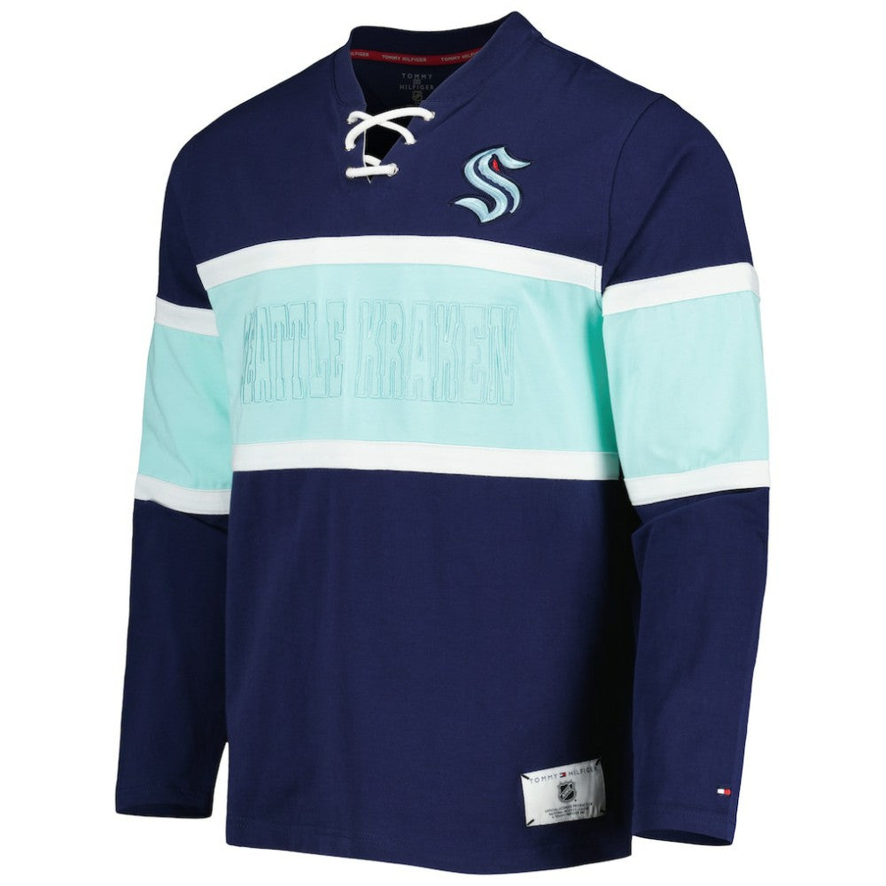 Seattle Kraken Tommy Hilfiger Walter Lace-Up Long Sleeve Top - Deep Sea Blue | US 5272044