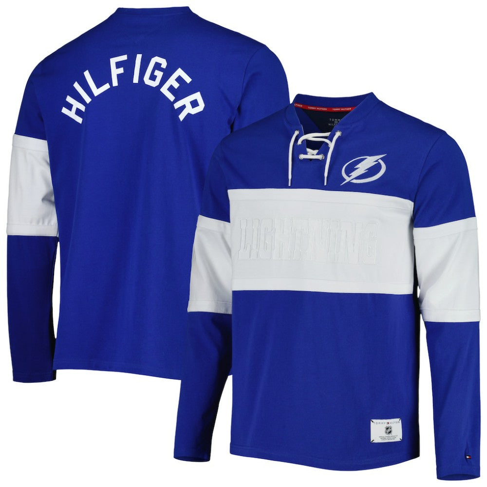 Tampa Bay Lightning Tommy Hilfiger Walter Lace-Up Long Sleeve Top - Blue | US 5272045