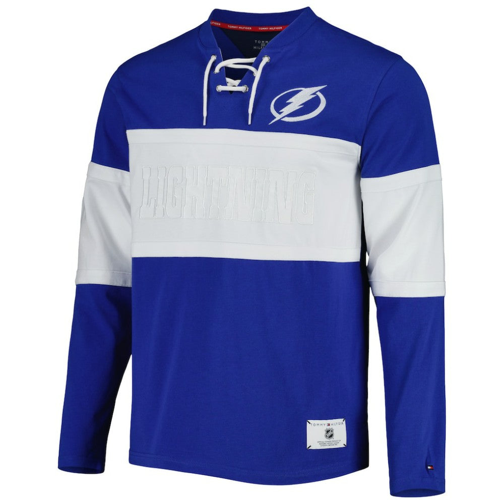 Tampa Bay Lightning Tommy Hilfiger Walter Lace-Up Long Sleeve Top - Blue | US 5272045