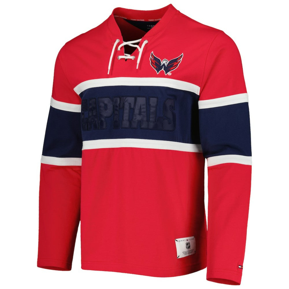 Washington Capitals Tommy Hilfiger Walter Lace-Up Long Sleeve Top - Red | US 5272046