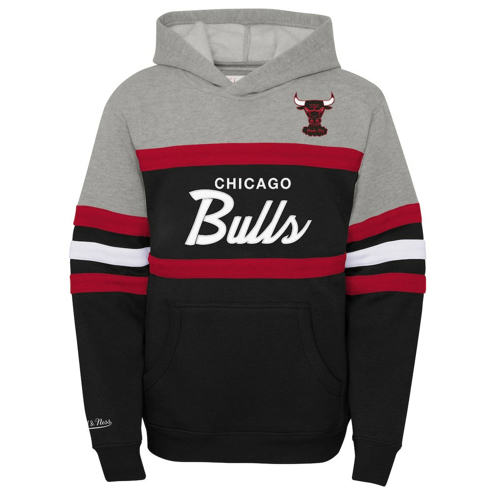 Chicago Bulls Youth Hardwood Classics Head Coach Pullover Hoodie Black/Heather Gray - Mitchell & Ness