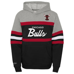 Chicago Bulls Youth Hardwood Classics Head Coach Pullover Hoodie Black/Heather Gray - Mitchell & Ness