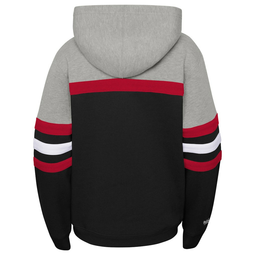 Chicago Bulls Youth Hardwood Classics Head Coach Pullover Hoodie Black/Heather Gray - Mitchell & Ness