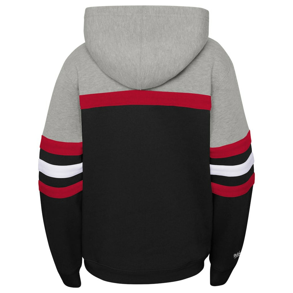 Chicago Bulls Youth Hardwood Classics Head Coach Pullover Hoodie Black/Heather Gray - Mitchell & Ness