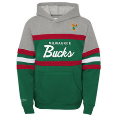 Milwaukee Bucks Youth Hardwood Classics Head Coach Pullover Hoodie Green/Heather Gray - Mitchell & Ness