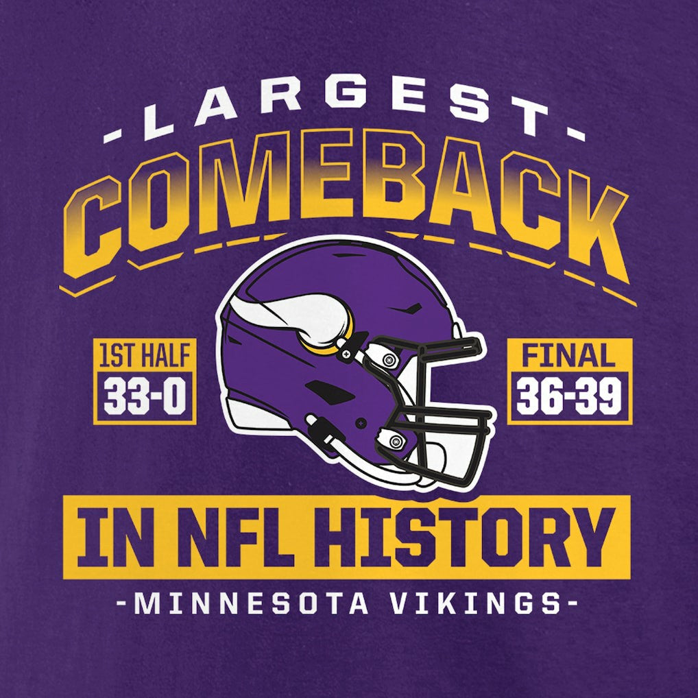 Minnesota Vikings Largest Comeback T-Shirt - Purple T-shirts