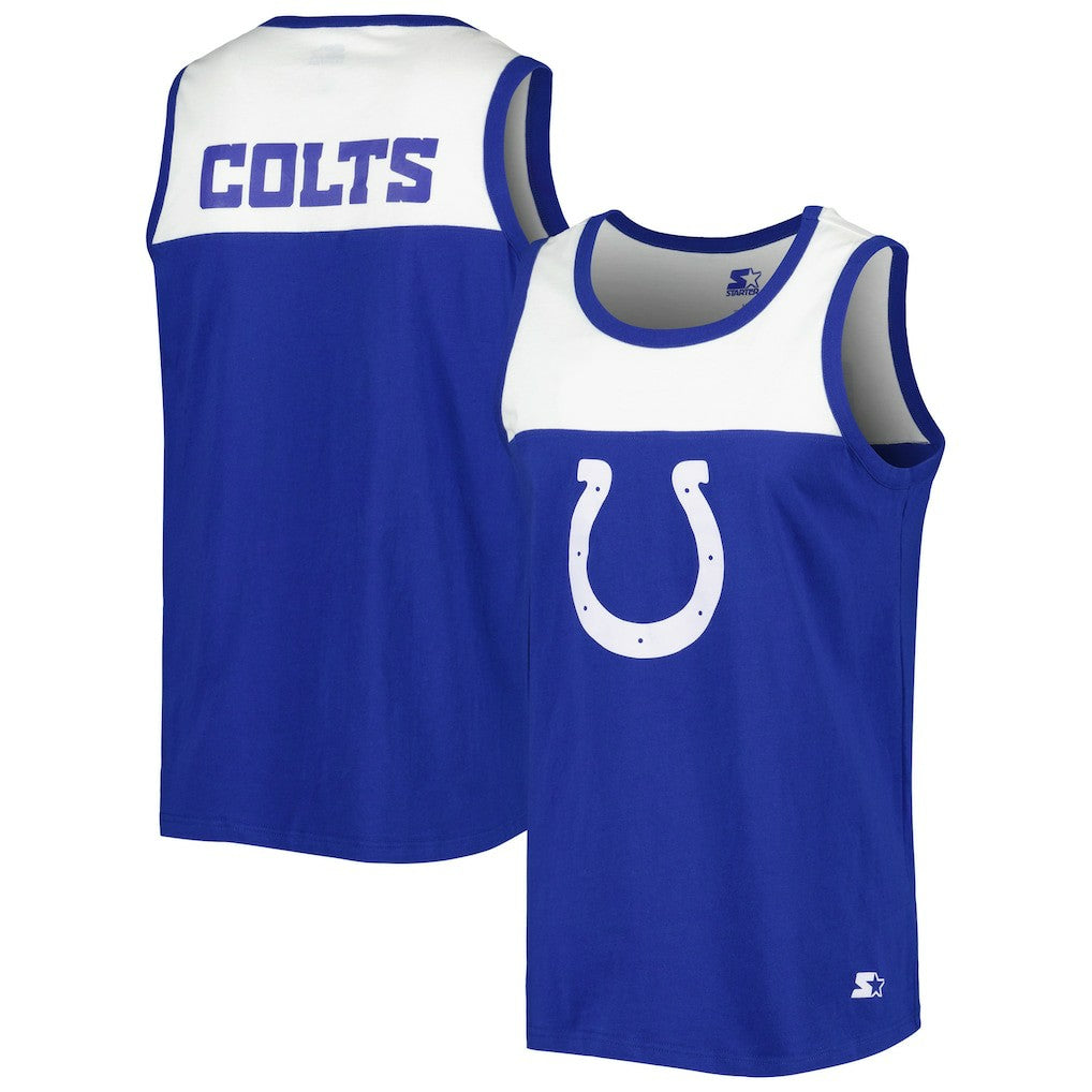 Indianapolis Colts Starter Logo Touchdown Fashion Tank Top - Royal/White Tops