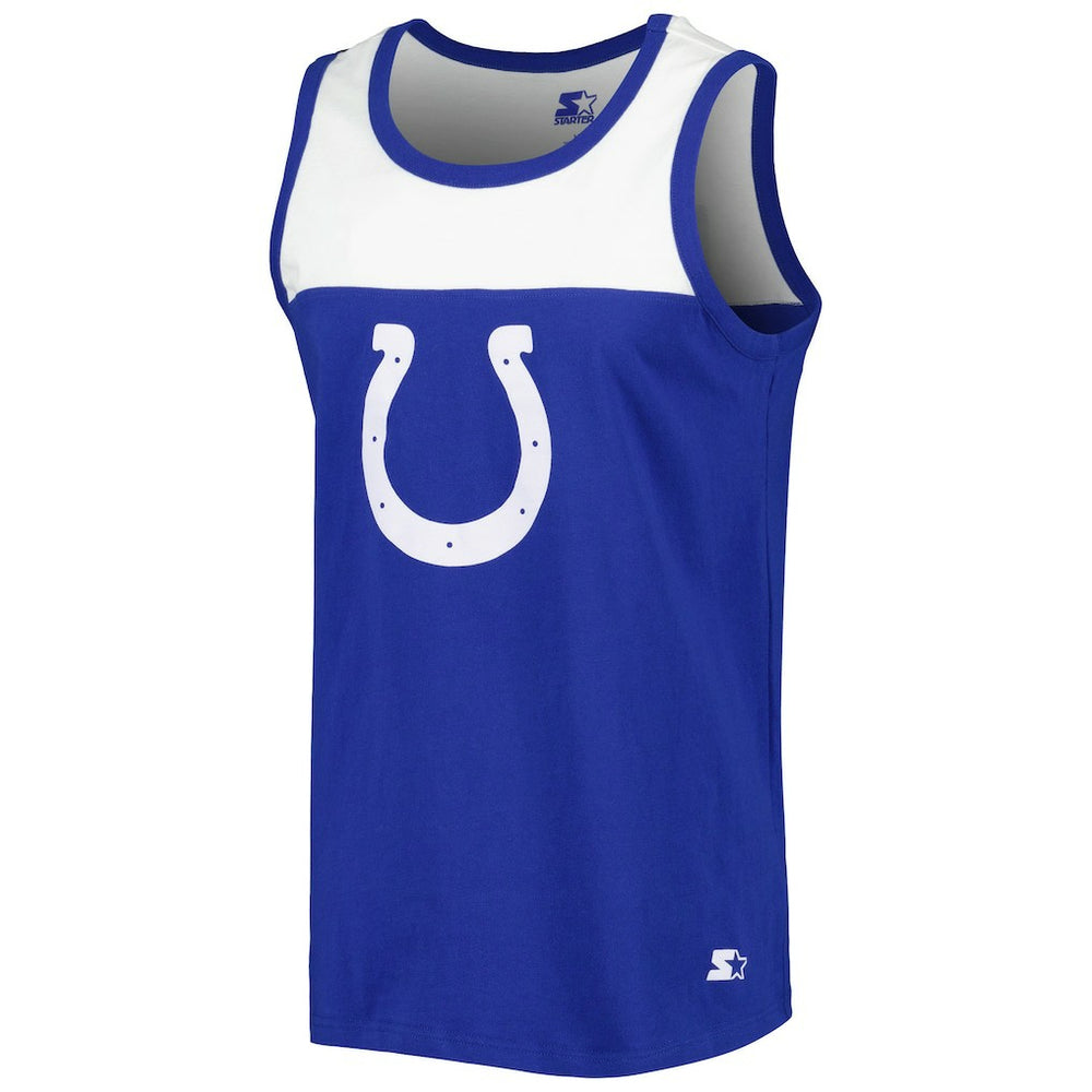 Indianapolis Colts Starter Logo Touchdown Fashion Tank Top - Royal/White Tops