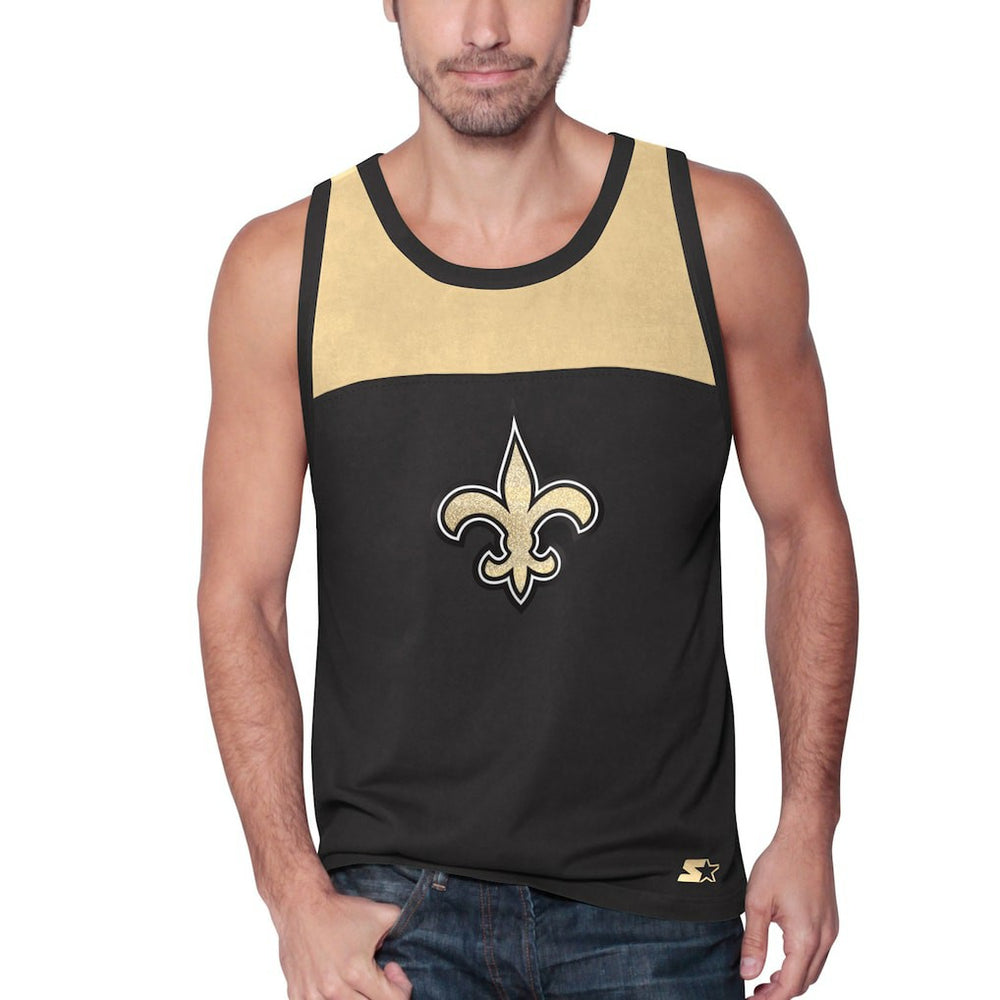 New Orleans Saints Starter Logo Touchdown Fashion Tank Top - Black/Gold Tops