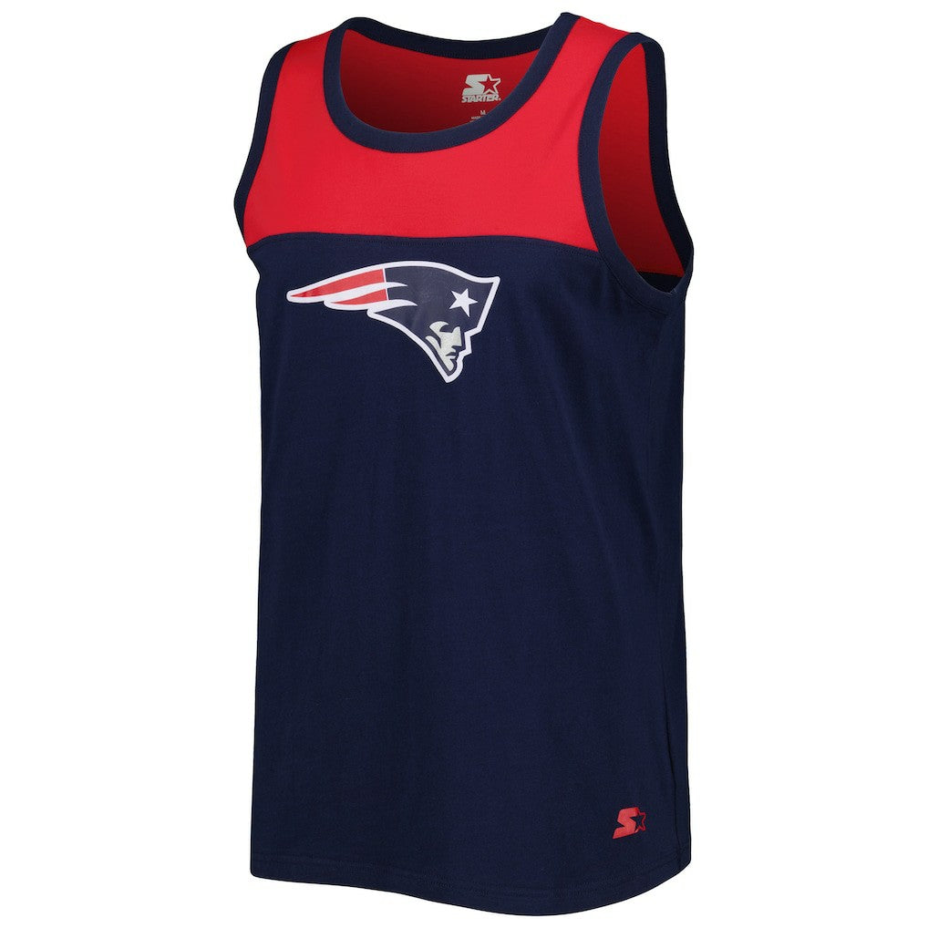 New England Patriots Starter Logo Touchdown Fashion Tank Top - Navy/Red Tops