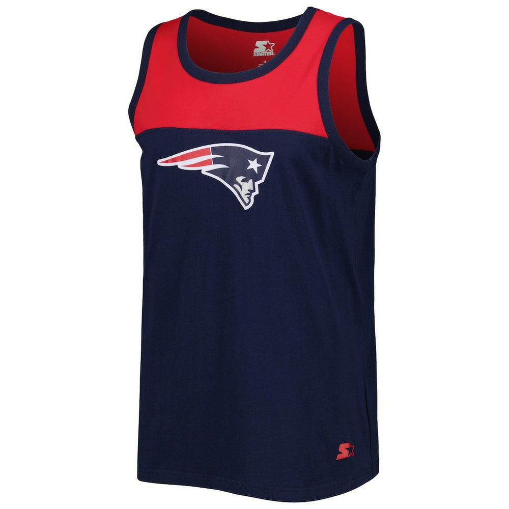 New England Patriots Starter Logo Touchdown Fashion Tank Top - Navy/Red Tops