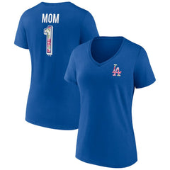 Los Angeles Dodgers Women's Team Logo Mother's Day V-Neck T-Shirt - Royal T-shirts