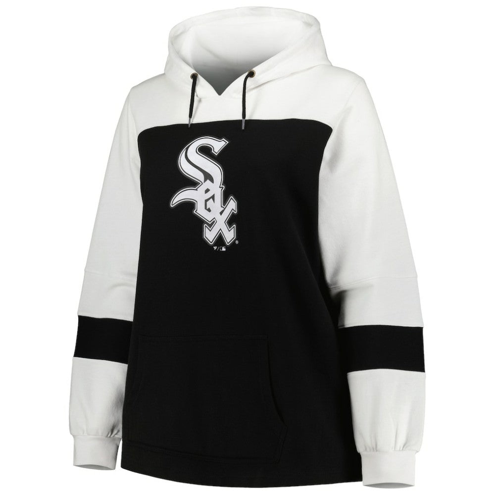 Chicago White Sox Women's Plus Size Colorblock Pullover Hoodie - Black Hoodies