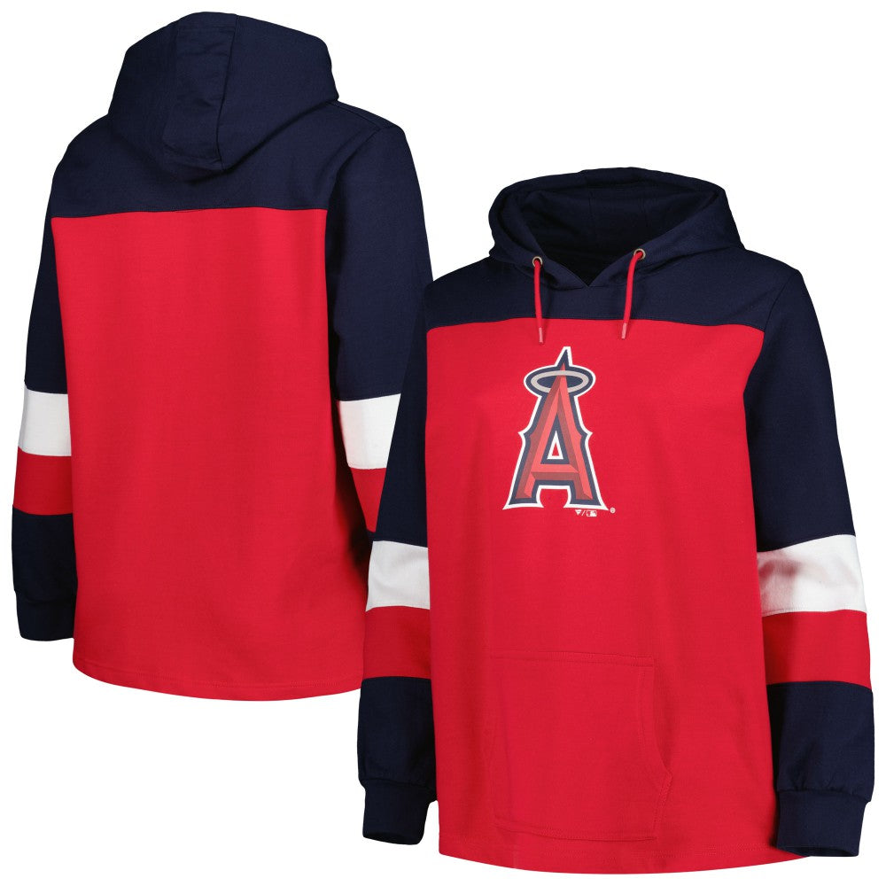 Los Angeles Angels Women's Plus Size Colorblock Pullover Hoodie - Red Hoodies