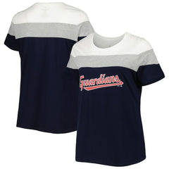 Cleveland Guardians Women's Plus Size Colorblock T-Shirt - Navy/Heather Gray T-shirts