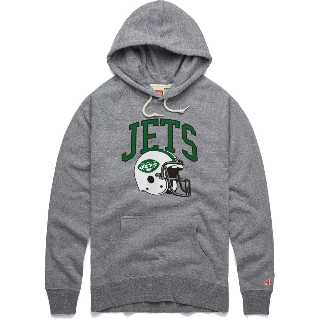 New York Jets Homage Retro Helmet Raglan Pullover Tri-Blend Hoodie - Gray Hoodies