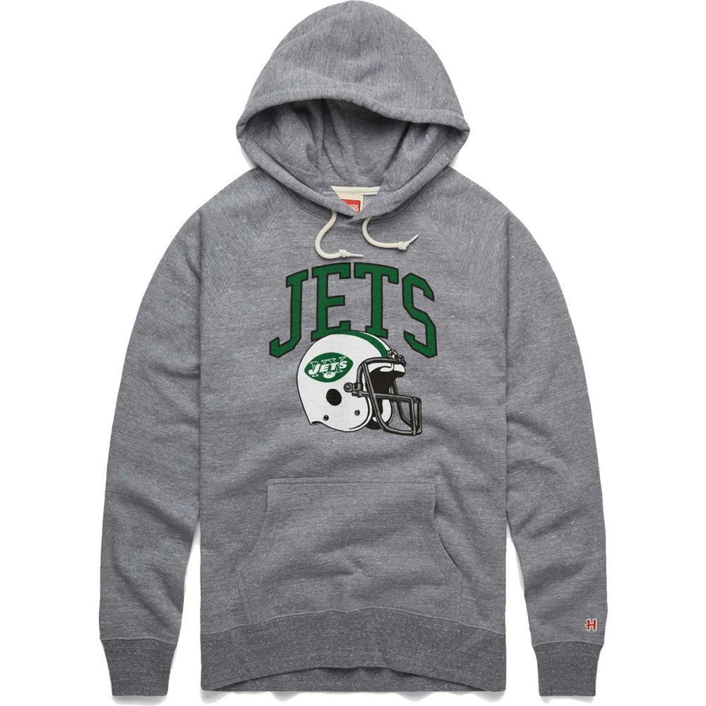 New York Jets Homage Retro Helmet Raglan Pullover Tri-Blend Hoodie - Gray Hoodies
