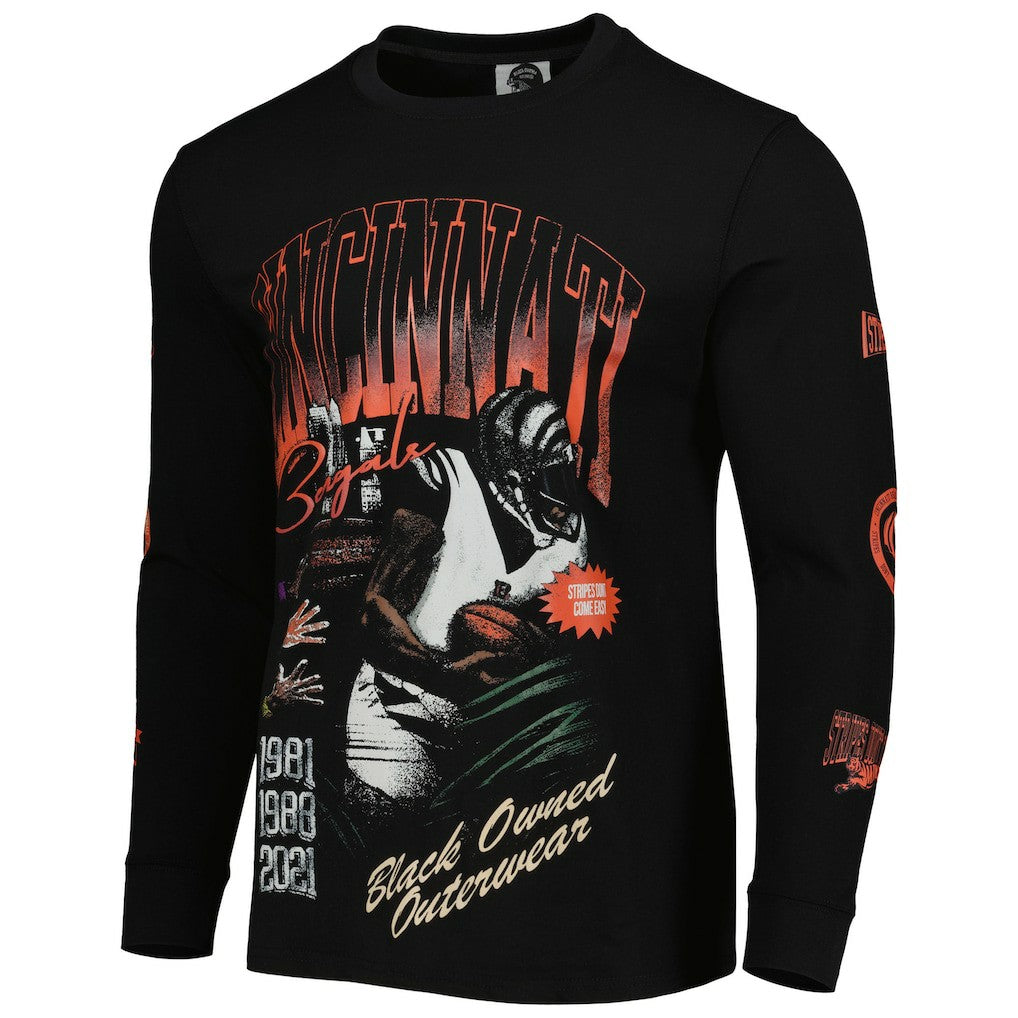 Cincinnati Bengals x BlaCkOWned Unisex Stripes Don't Come Easy Long Sleeve T-Shirt - Black T-shirts