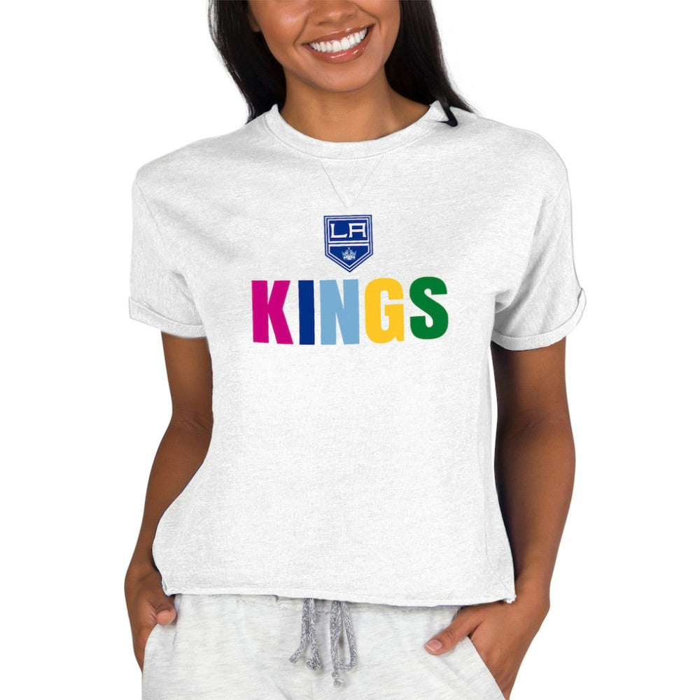 Los Angeles Kings Concepts Sport Women's Tri-Blend Mainstream Terry Short Sleeve Sweatshirt Top - Oatmeal | US 5294986